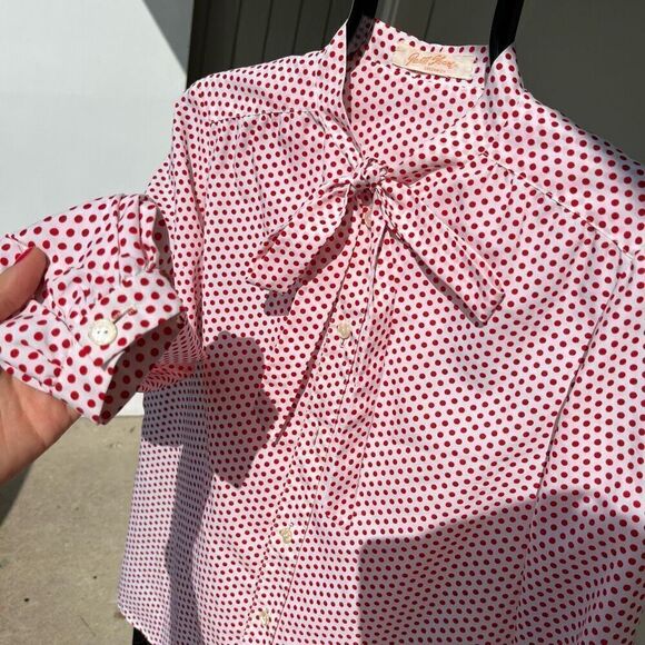 Vintage 1970s Red White Polkadot Pu*sy Bow Shirt Top Blouse, L, Janet Sloane - Picture 4 of 8